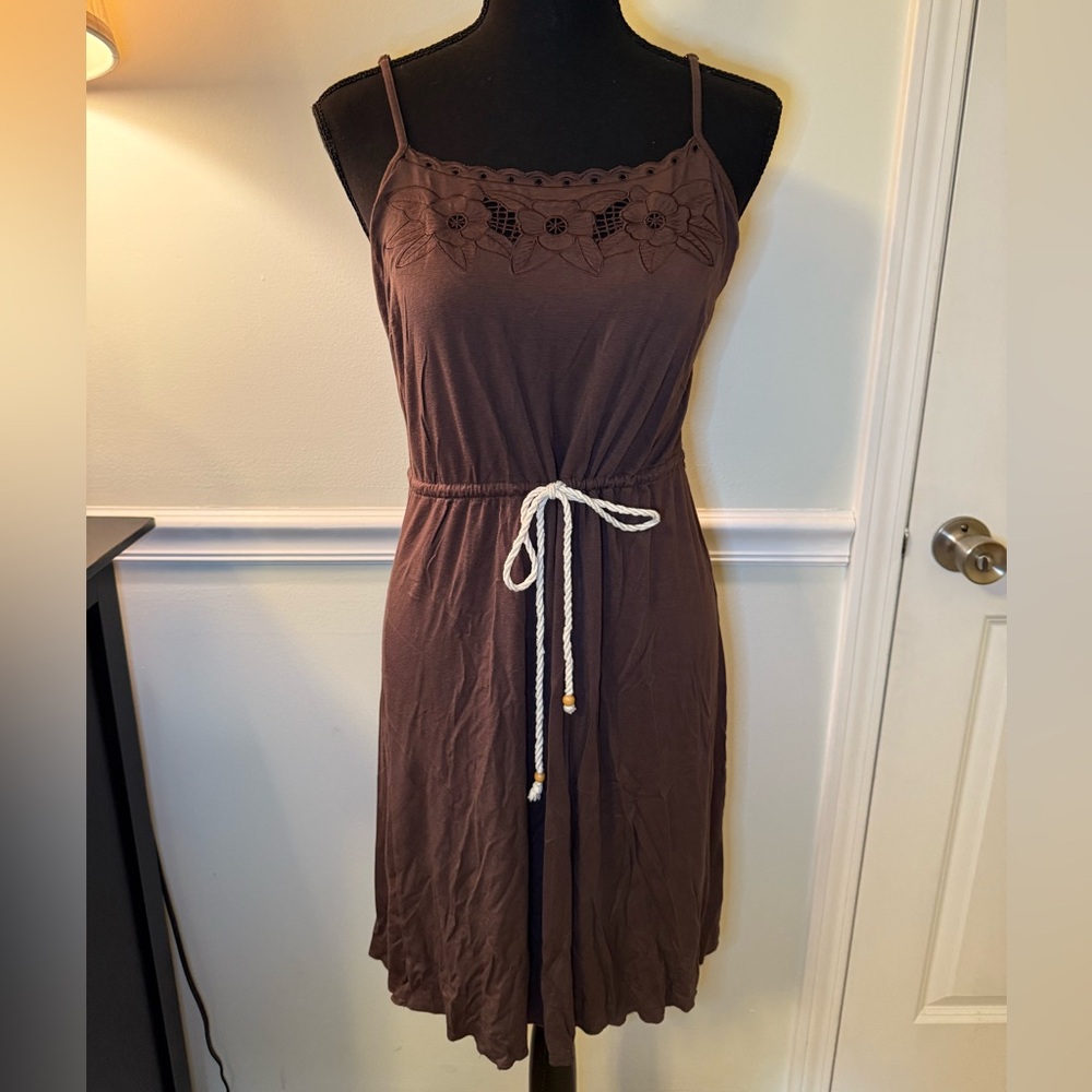 Brown spaghetti strap Dress with Rope Detail